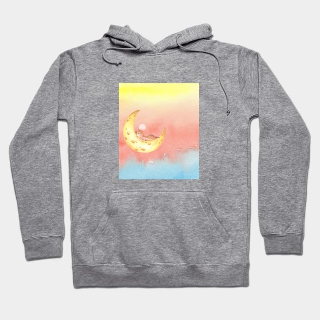 Cute mice sleeping on the cheese moon Hoodie by Mission Bear